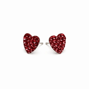 Cherry Pave Heart Stud Earrings