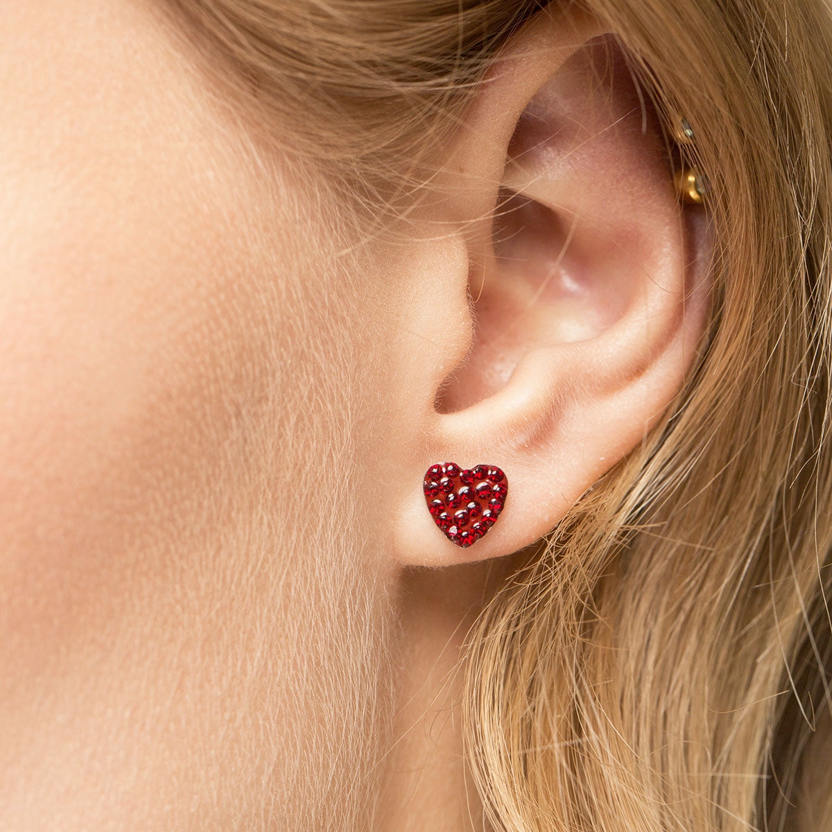 Cherry Pave Heart Stud Earrings