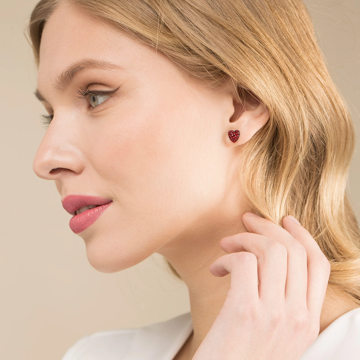 Cherry Pave Heart Stud Earrings