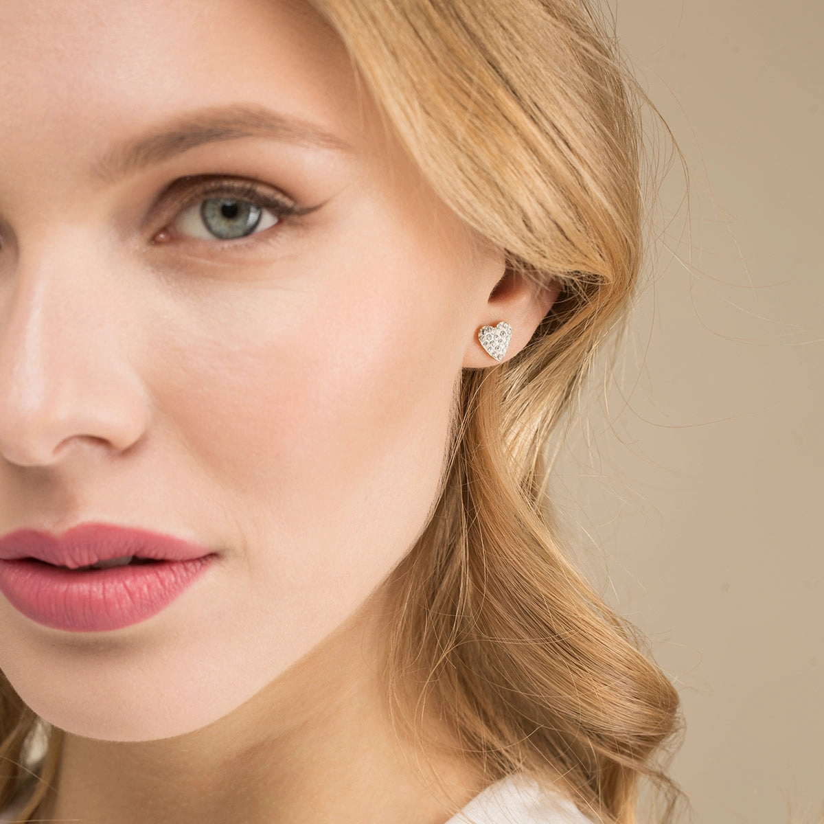 Crystal Pave Heart Earrings Gold Plated