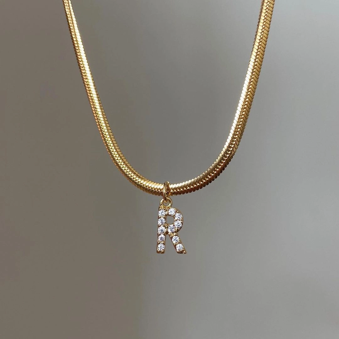 First Batch of 18k Real Gold Electroplated Zircon Small Letters Snake Chain Necklace