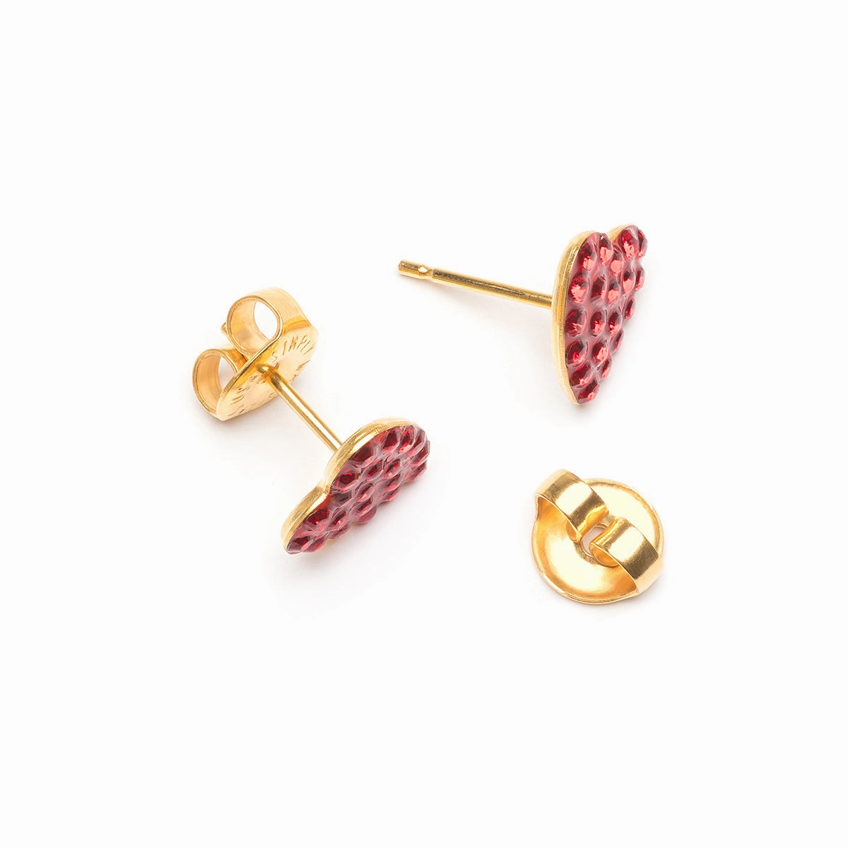 Red Pave Heart Earrings Gold Plated