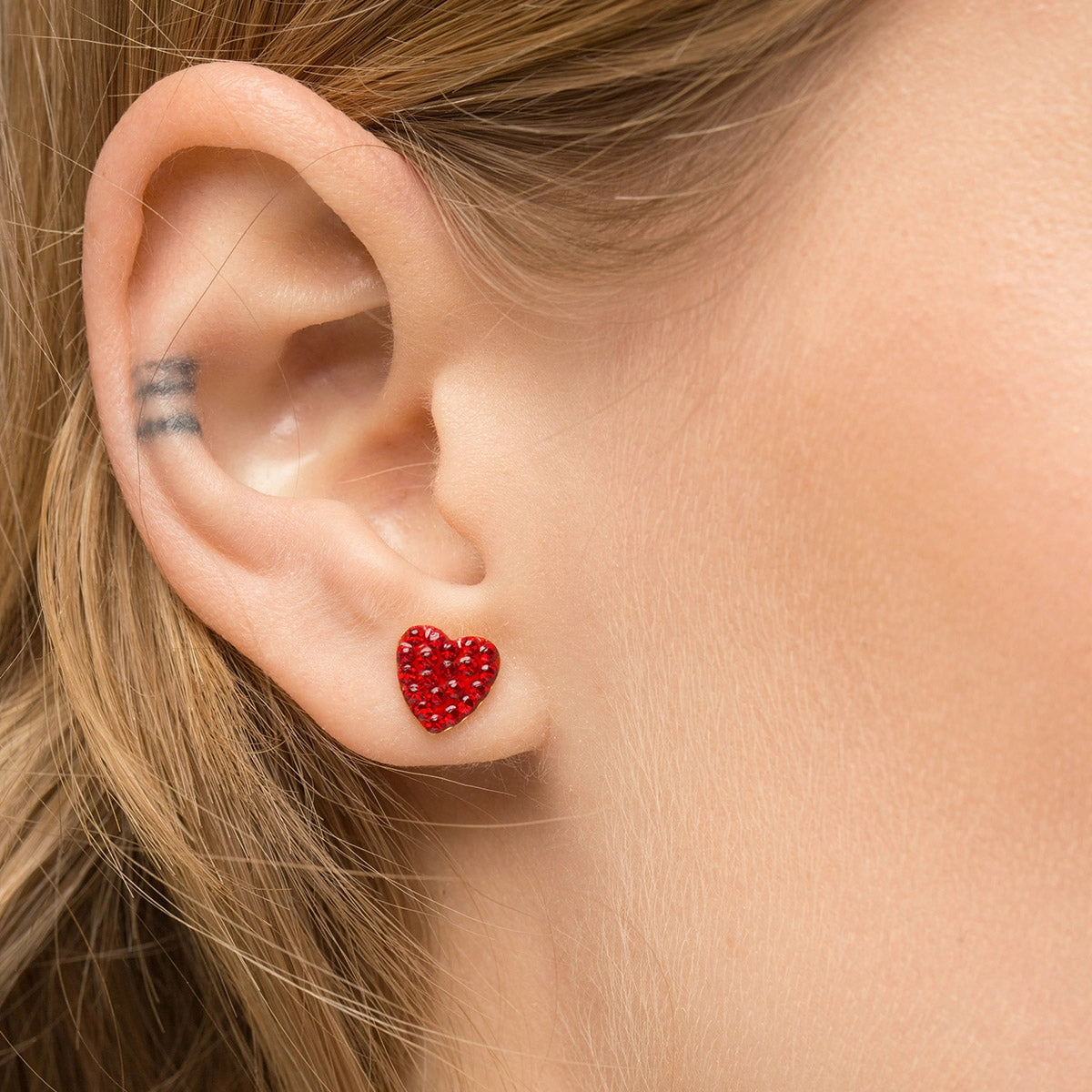 Red Pave Heart Earrings Gold Plated