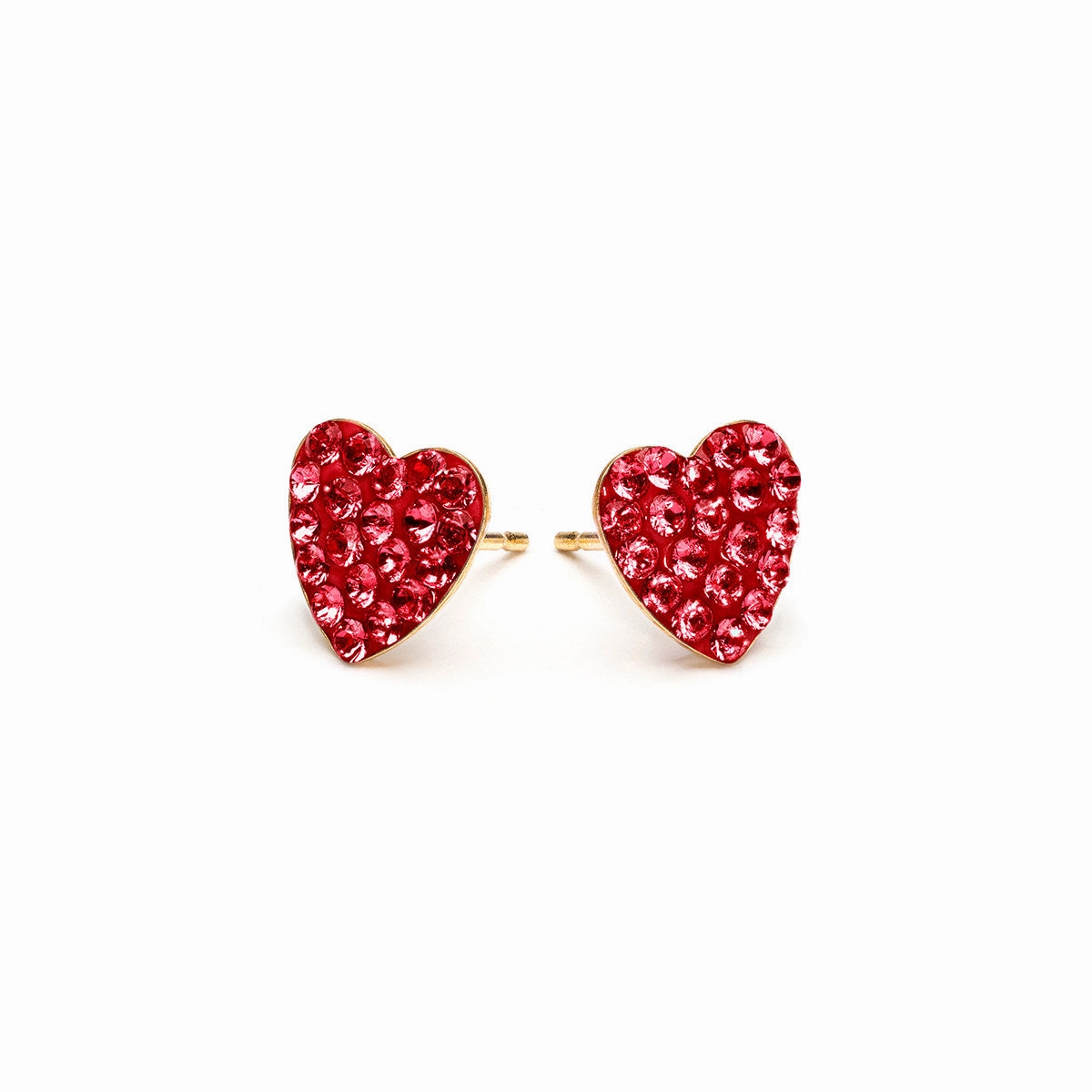 Red Pave Heart Earrings Gold Plated