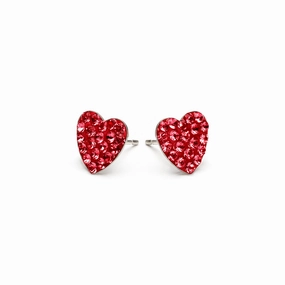 Red Pave Heart Stud Earrings Stainless Steel