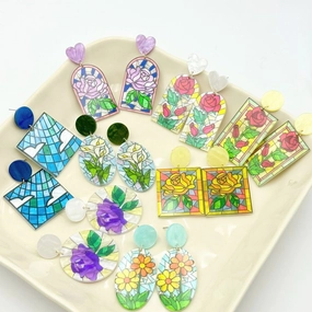 Volesar Floral Acrylic Hand Painted Oil Stud Earrings