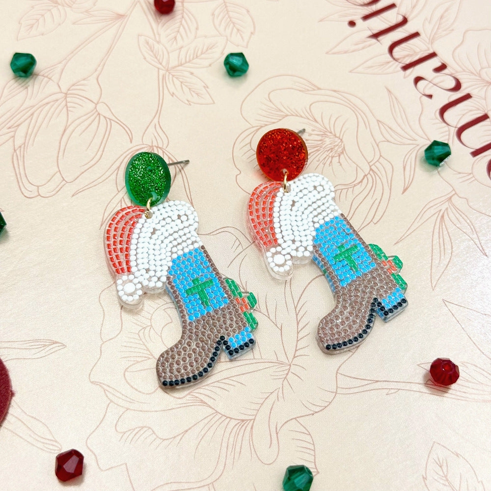 Wallesar  Creative Cartoon Santa Claus Christmas Tree Earrings