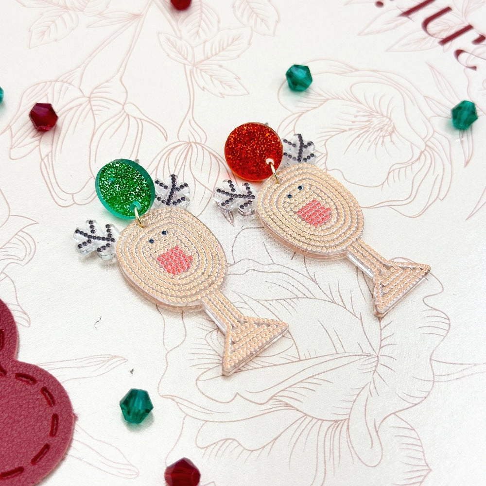 Wallesar  Creative Cartoon Santa Claus Christmas Tree Earrings