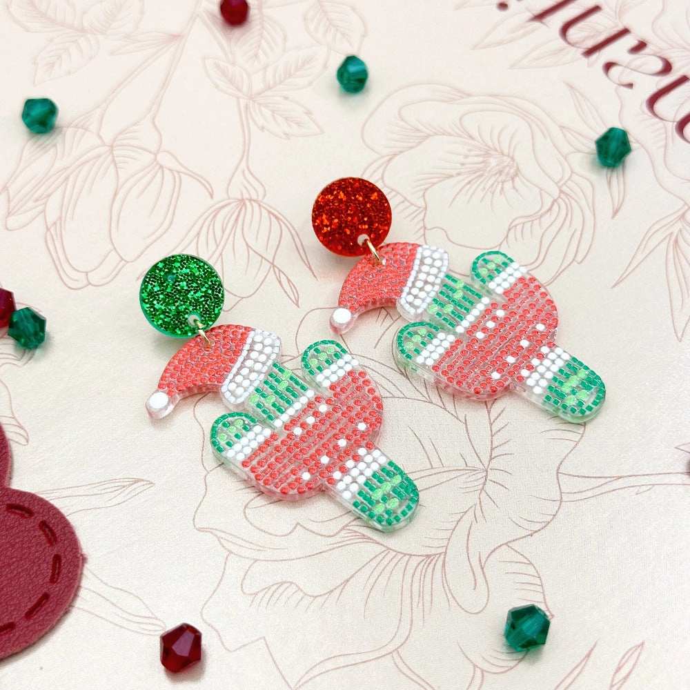 Wallesar  Creative Cartoon Santa Claus Christmas Tree Earrings