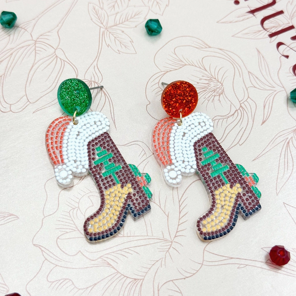 Wallesar  Creative Cartoon Santa Claus Christmas Tree Earrings