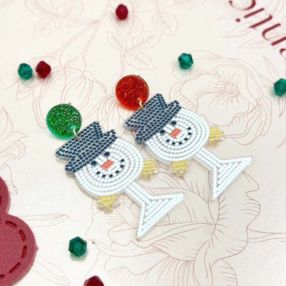 Wallesar  Creative Cartoon Santa Claus Christmas Tree Earrings