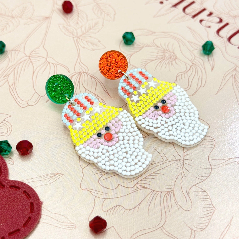 Wallesar  Creative Cartoon Santa Claus Christmas Tree Earrings