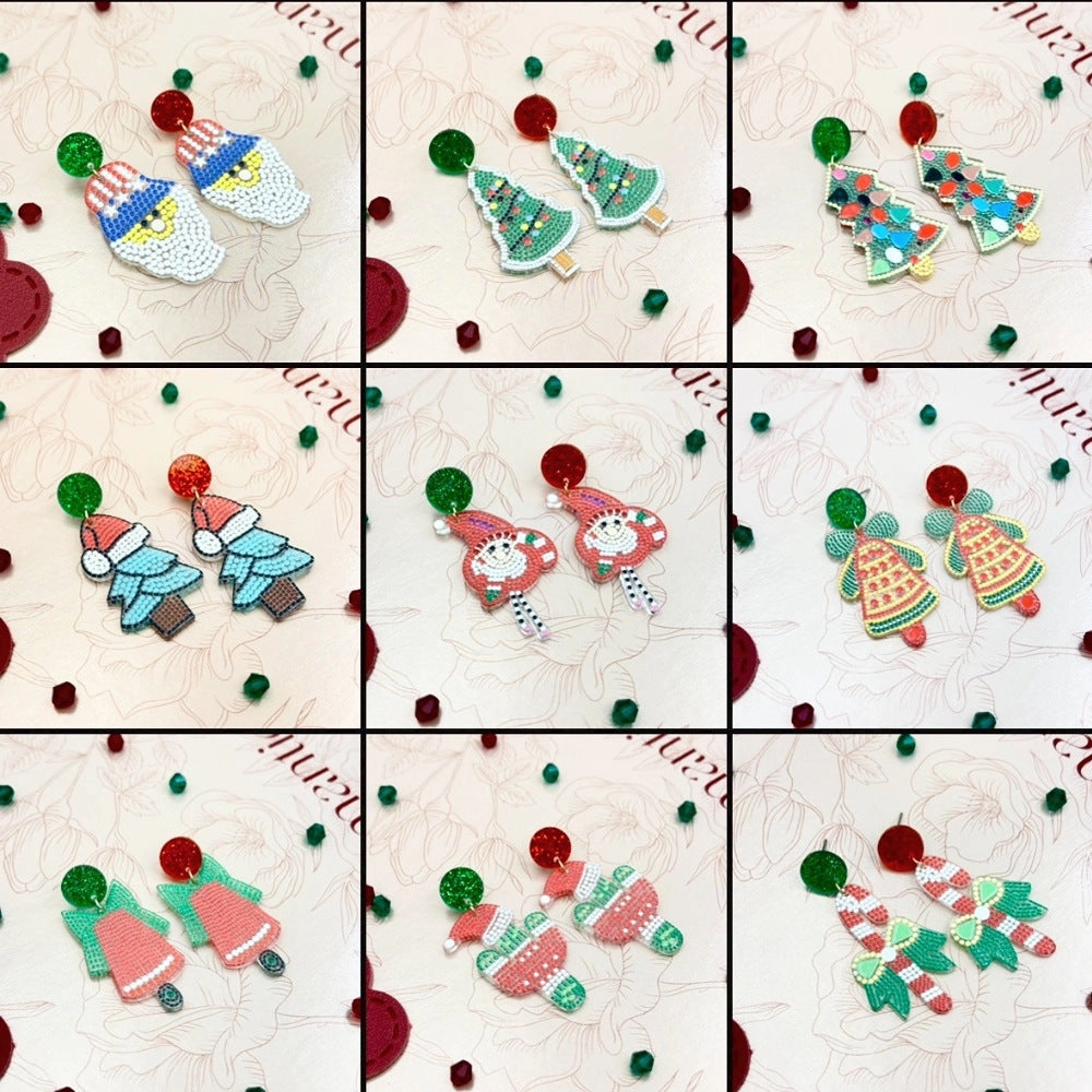 Wallesar  Creative Cartoon Santa Claus Christmas Tree Earrings