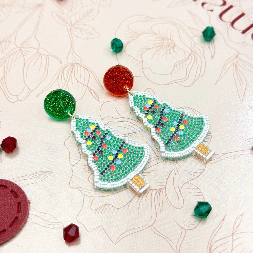 Wallesar  Creative Cartoon Santa Claus Christmas Tree Earrings