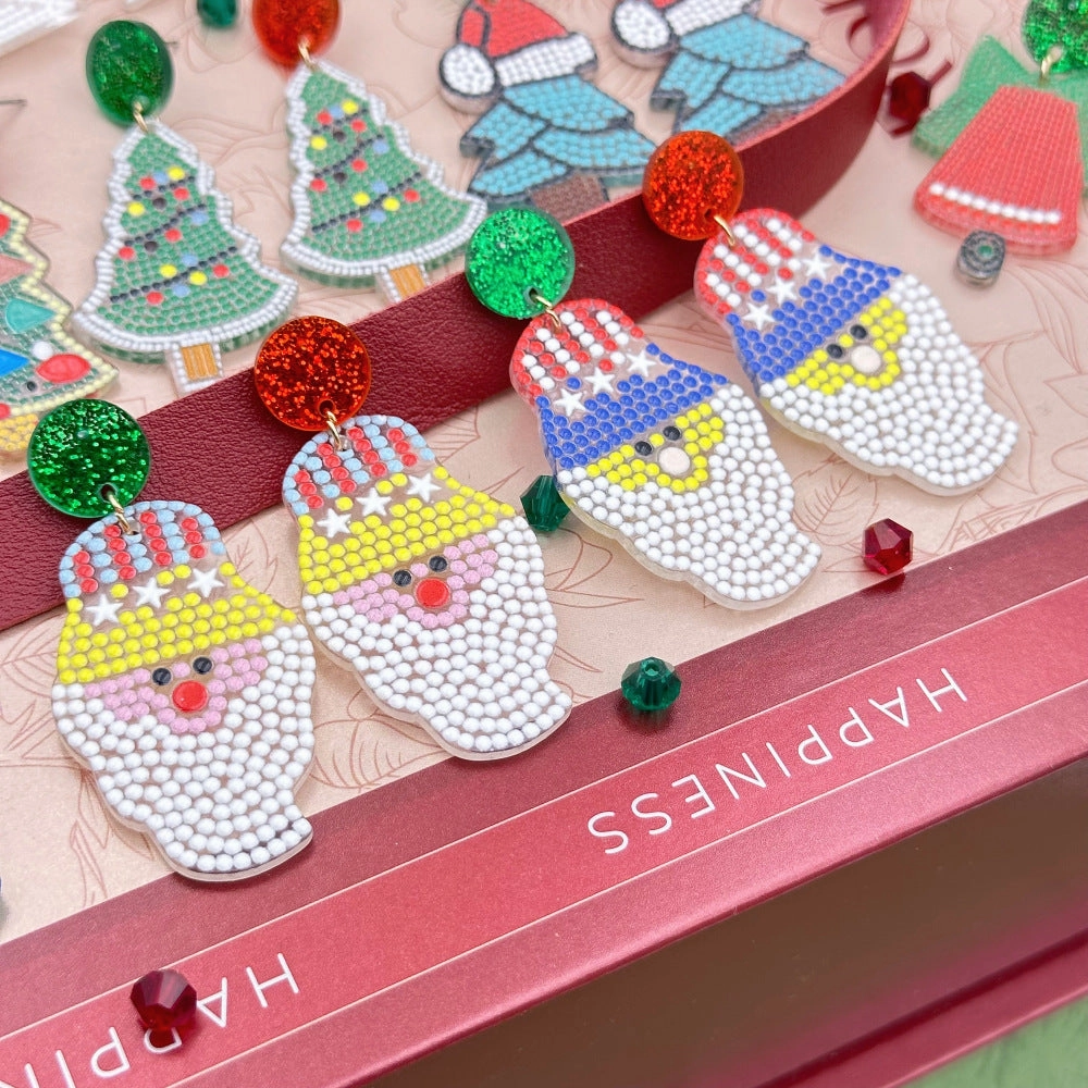 Wallesar  Creative Cartoon Santa Claus Christmas Tree Earrings