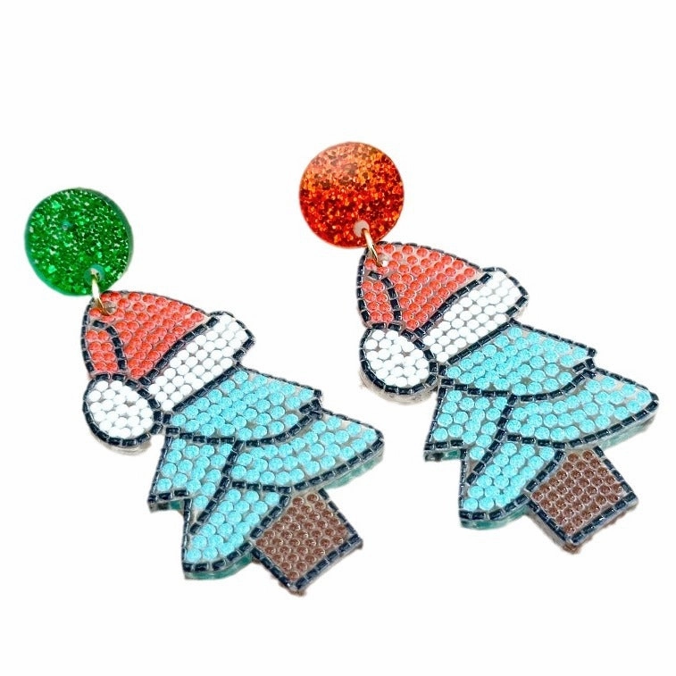 Wallesar  Creative Cartoon Santa Claus Christmas Tree Earrings
