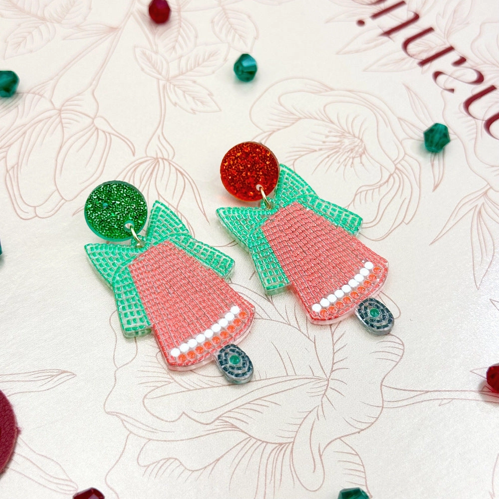 Wallesar  Creative Cartoon Santa Claus Christmas Tree Earrings