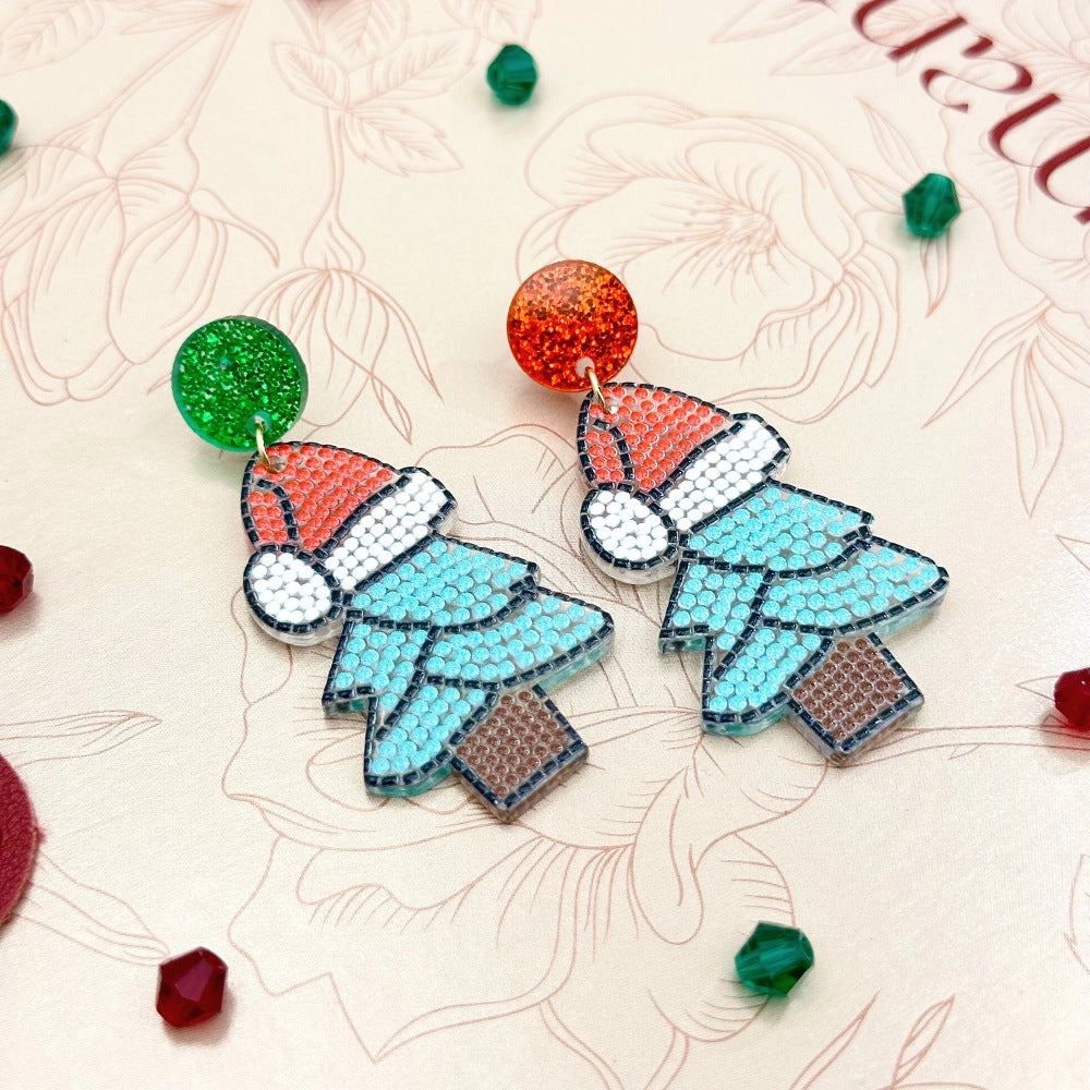 Wallesar  Creative Cartoon Santa Claus Christmas Tree Earrings