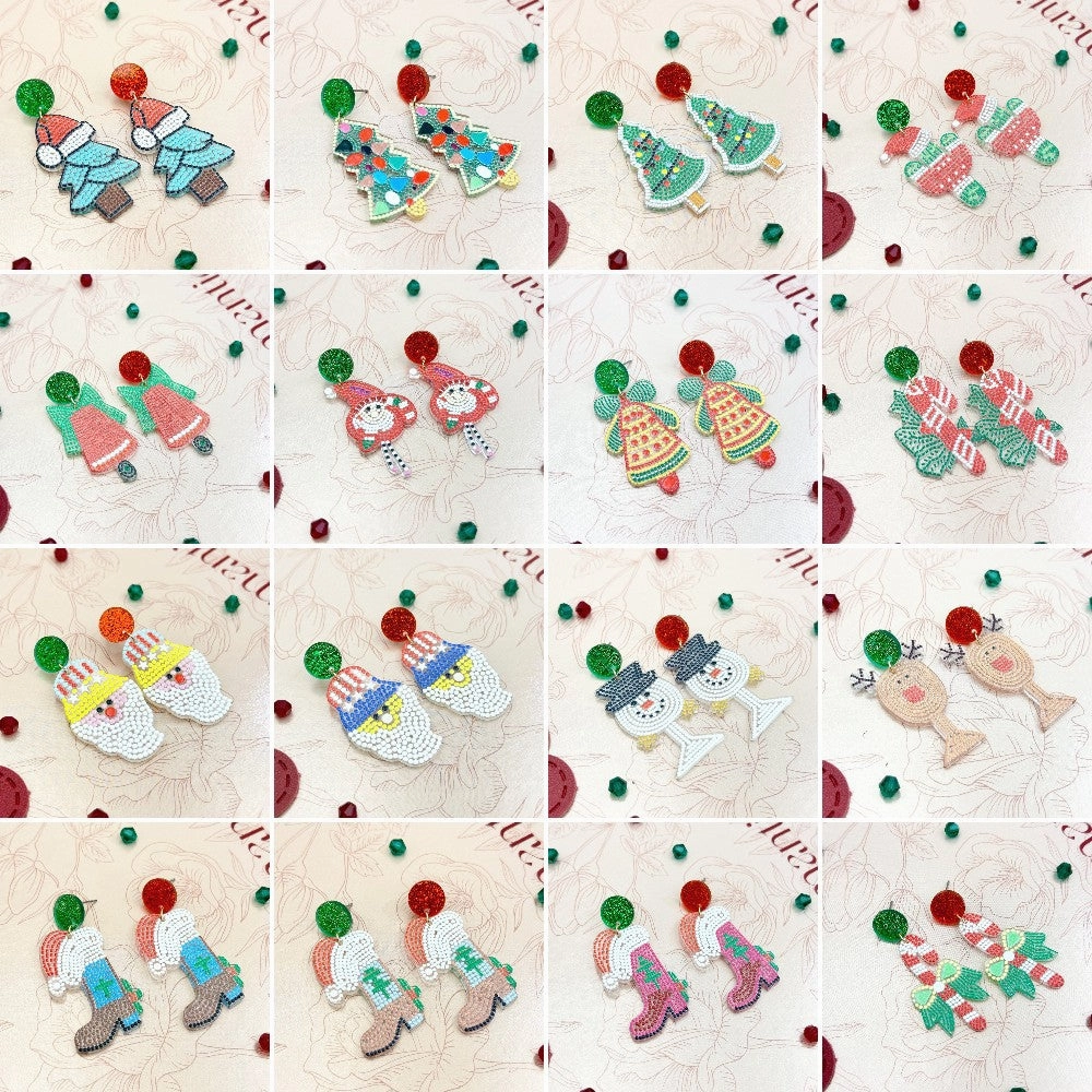 Wallesar  Creative Cartoon Santa Claus Christmas Tree Earrings