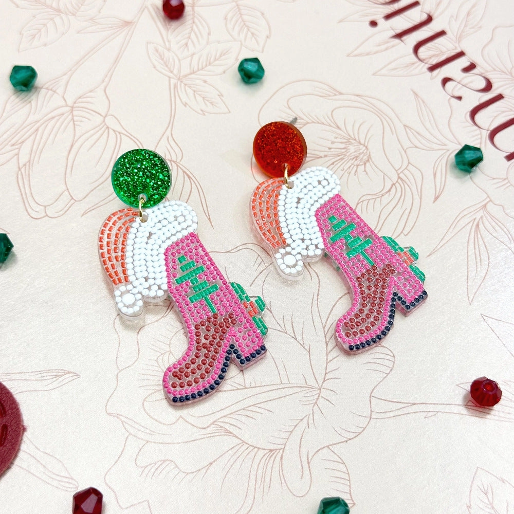 Wallesar  Creative Cartoon Santa Claus Christmas Tree Earrings