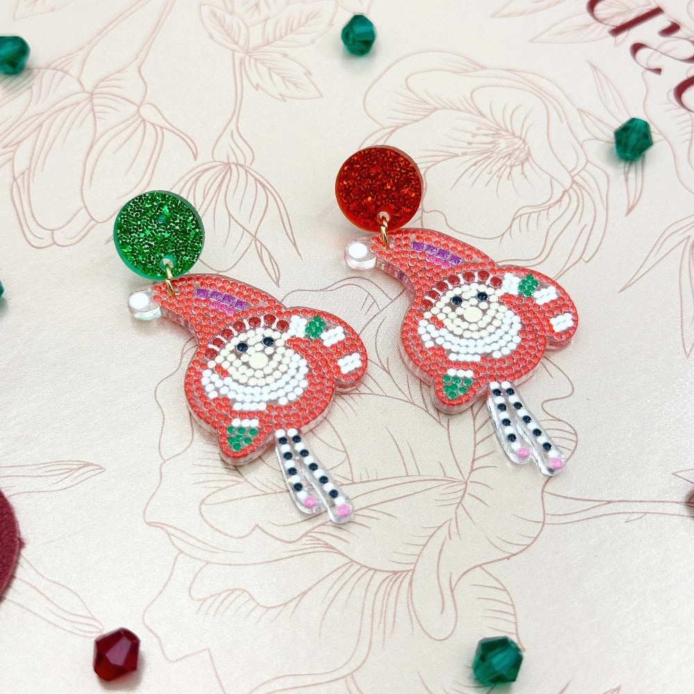 Wallesar  Creative Cartoon Santa Claus Christmas Tree Earrings