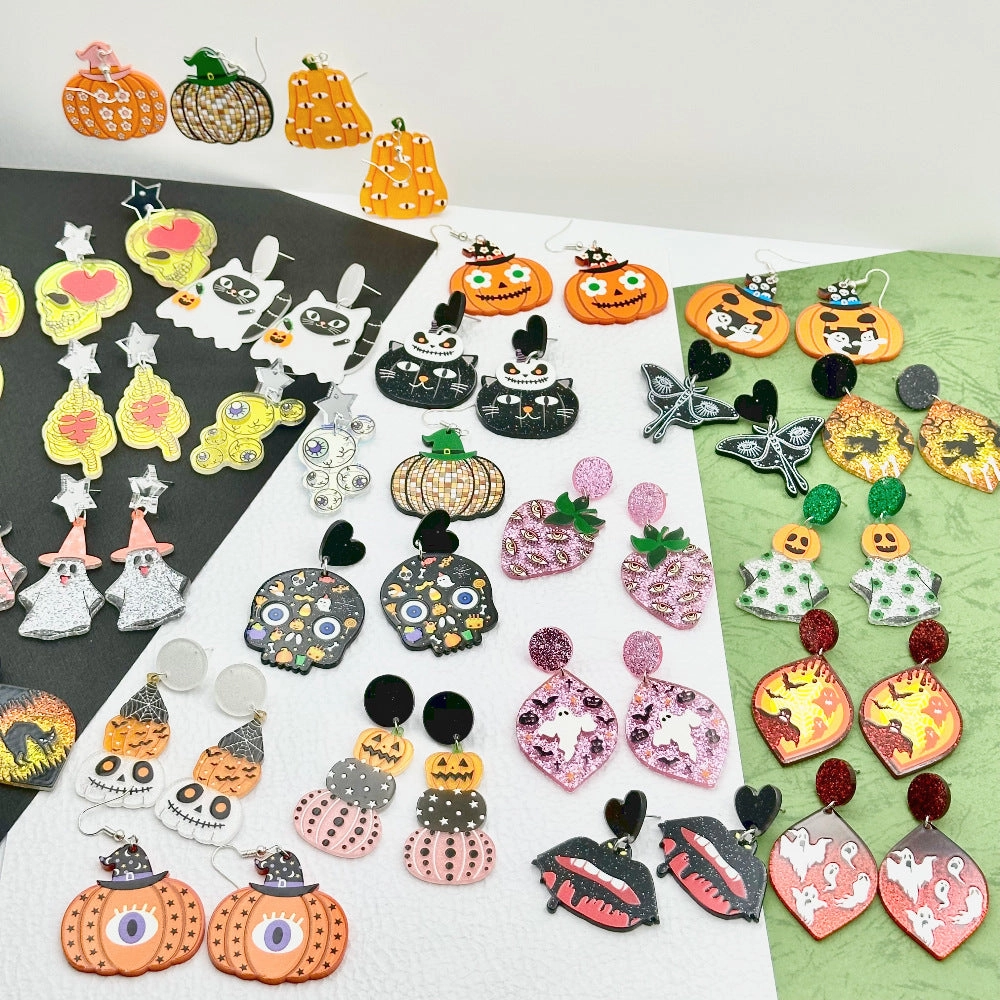 Wallesar Halloween Skull Ghost Eye Pumpkin Earrings