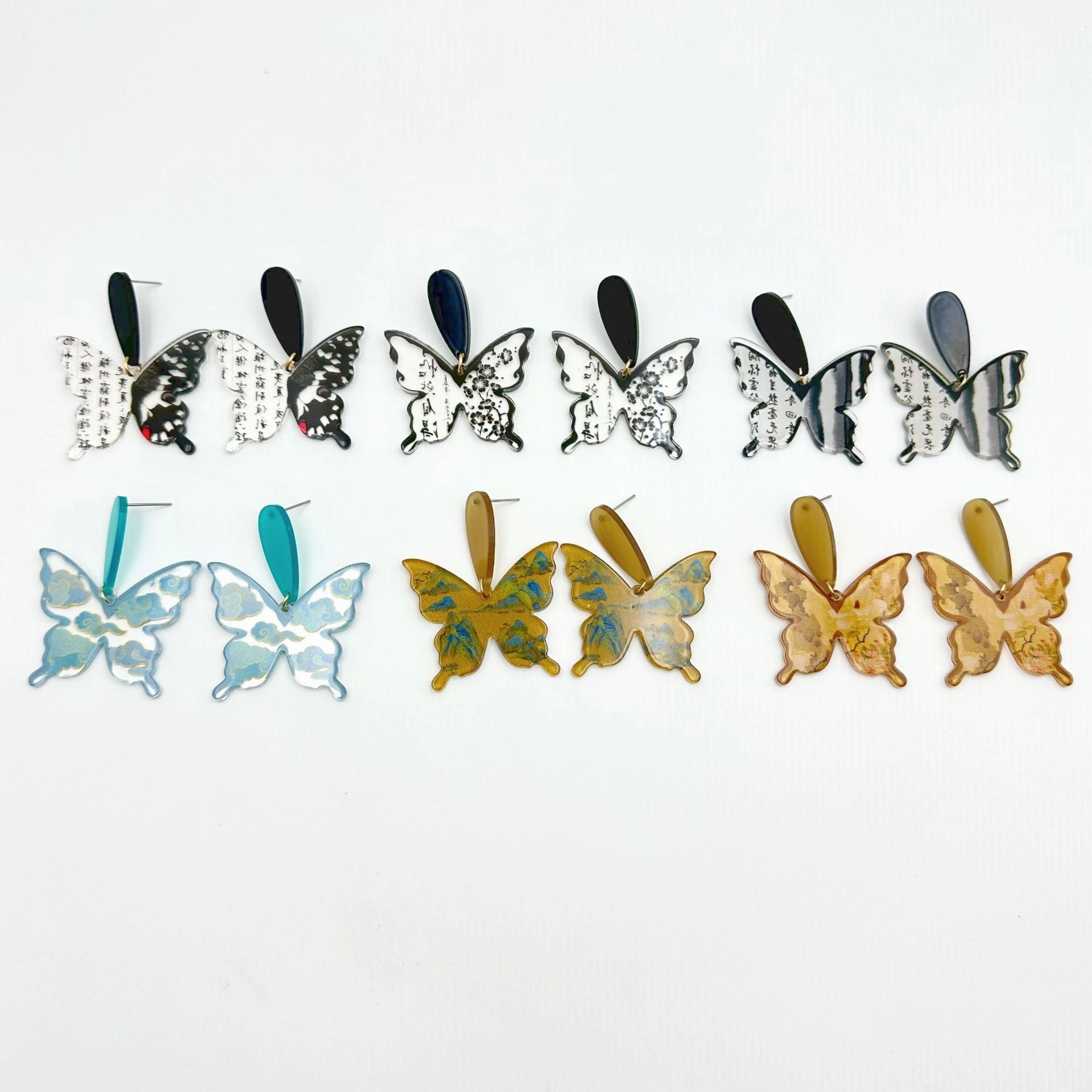 Wallesar Ink Butterfly Calligraphy Antique Earrings