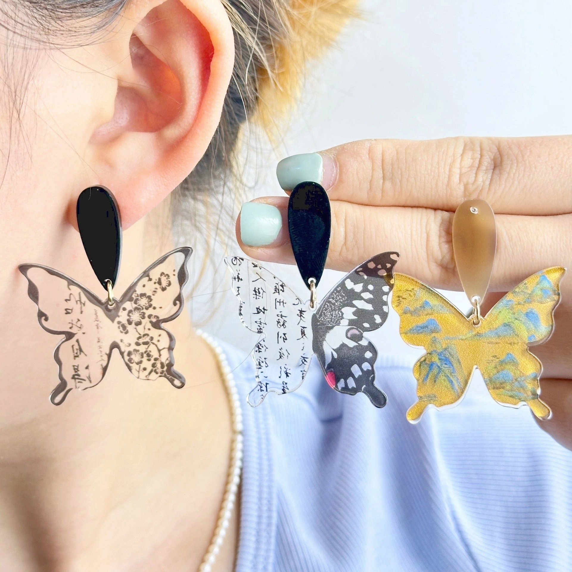 Wallesar Ink Butterfly Calligraphy Antique Earrings