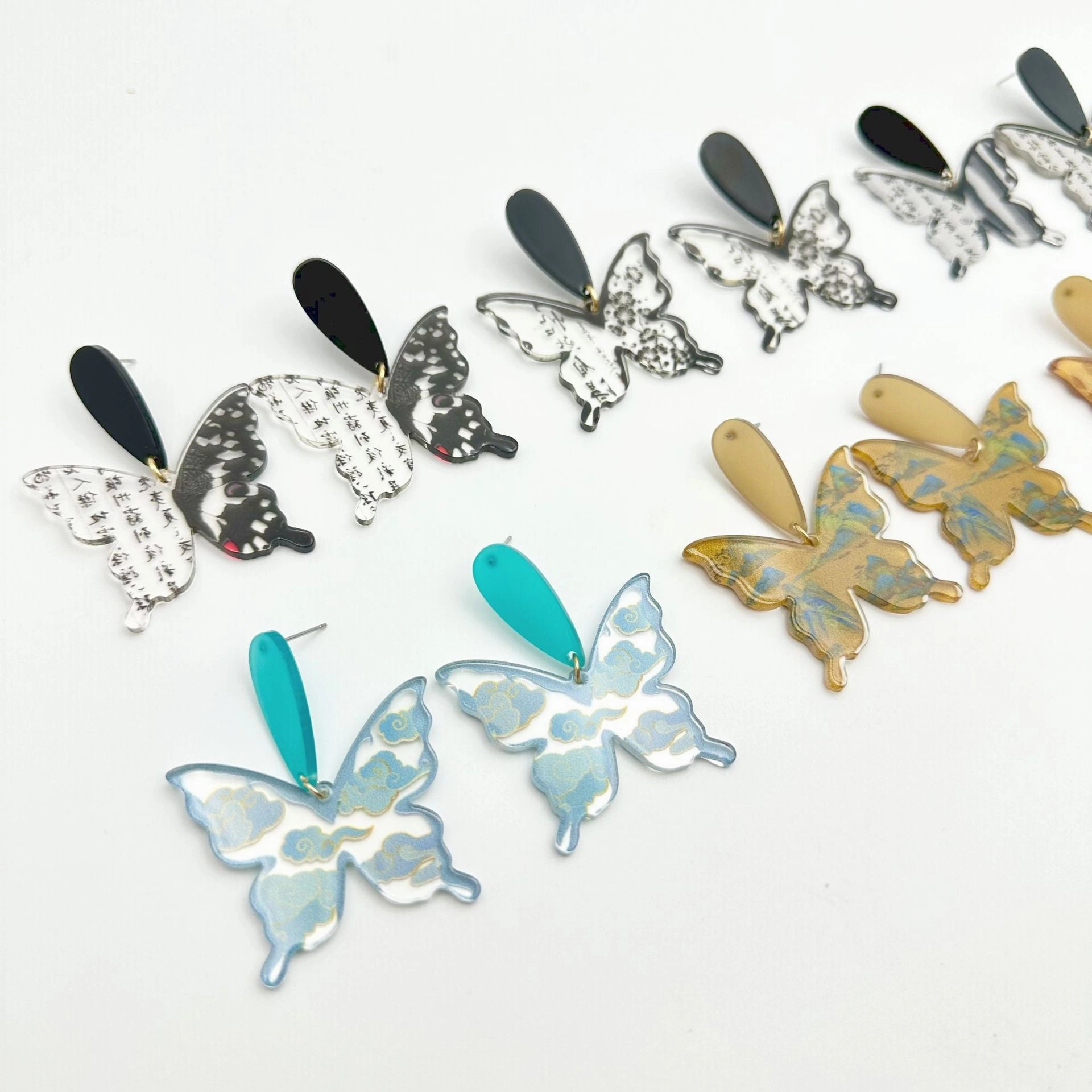 Wallesar Ink Butterfly Calligraphy Antique Earrings
