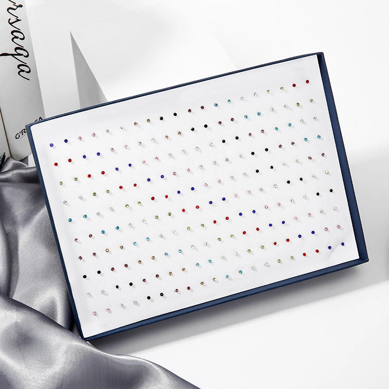 Wholesale 100 Pairs/Box Rhinestone Ear Studs Set