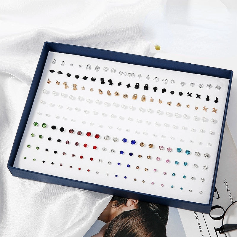 Wholesale 100 Pairs/Box Rhinestone Ear Studs Set