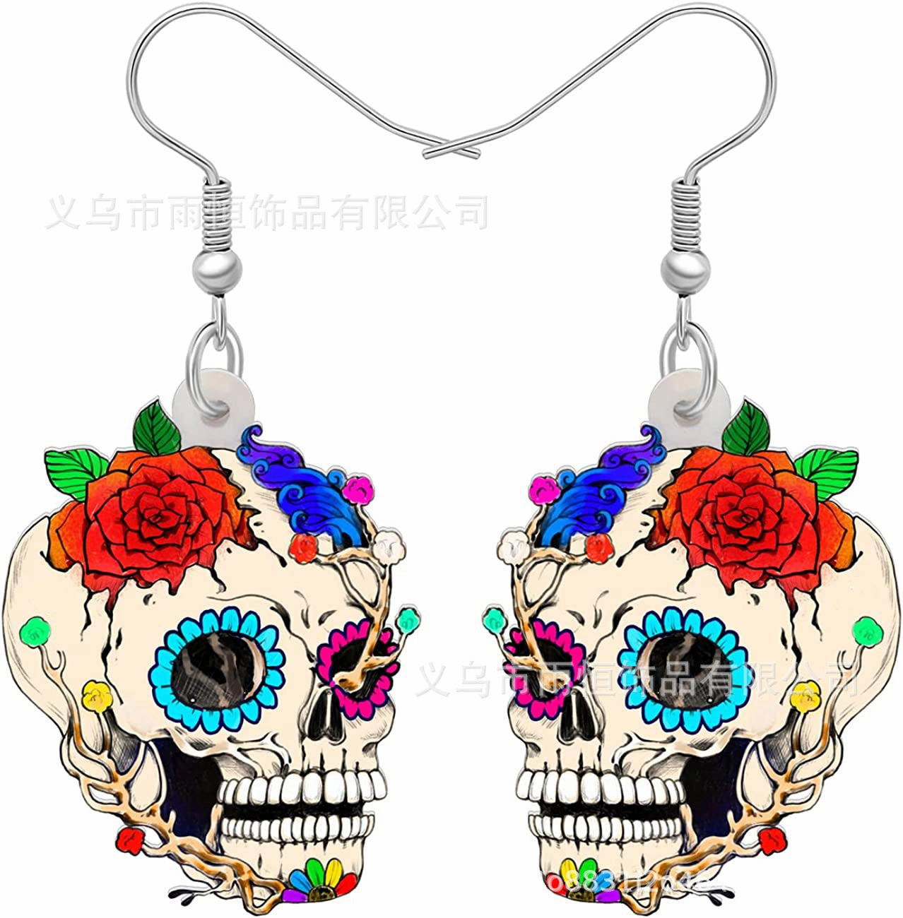 Wholesale 10pairs/pack Red Flower Skull Pendant Acrylic Earrings