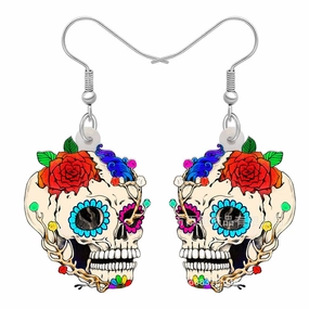 Wholesale 10pairs/pack Red Flower Skull Pendant Acrylic Earrings