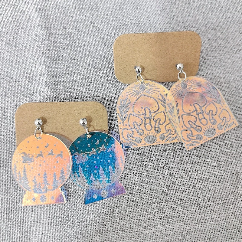 Wholesale 10pcs  Acrylic Colorful Gradient Christmas Crystal Ball Small Mushroom Earrings