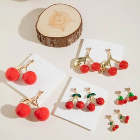 Wholesale 10pcs Acrylic Cute Red Cherry Earrings