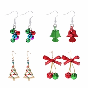 Wholesale 10PCS Christmas Tree Bell Bow Alloy Earrings