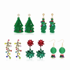 Wholesale 10pcs Christmas Tree Tassel Flower Ring Bell Alloy Earrings