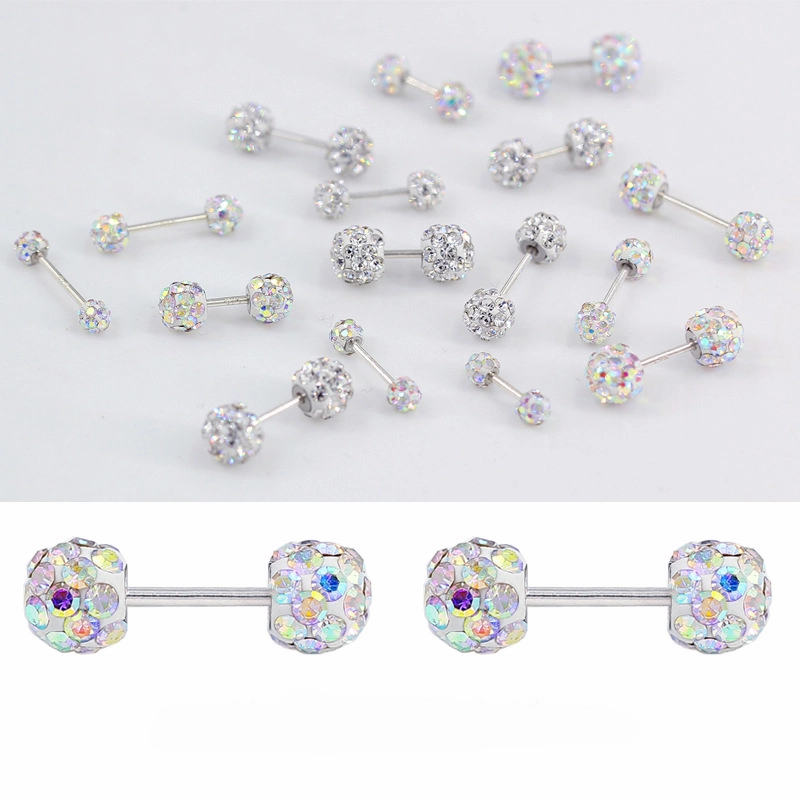 Wholesale 10pcs Colored Water Diamond Ball Hypoallergenic Screw Screw Steel Needle Earrings