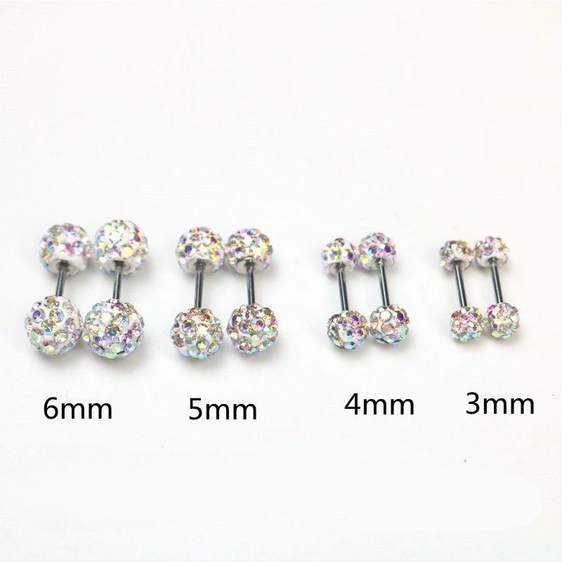 Wholesale 10pcs Colored Water Diamond Ball Hypoallergenic Screw Screw Steel Needle Earrings