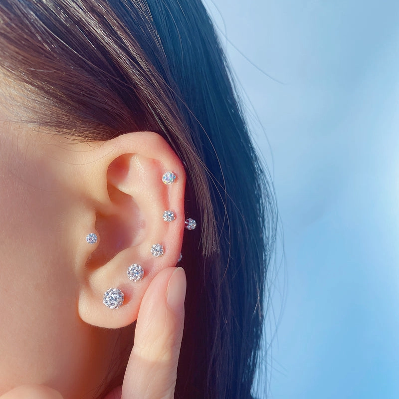 Wholesale 10pcs Colored Water Diamond Ball Hypoallergenic Screw Screw Steel Needle Earrings