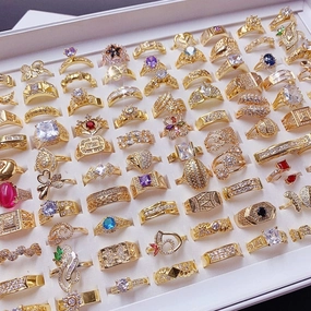 Wholesale 10pcs Gold Vintage Micro-set Zircon Statement Ring