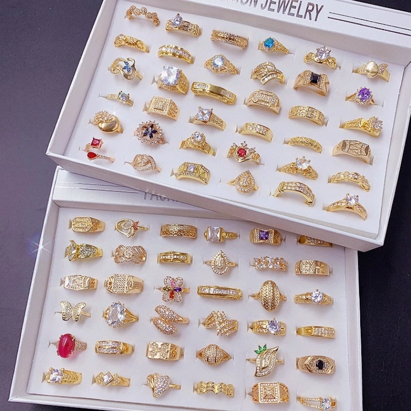 Wholesale 10pcs Gold Vintage Micro-set Zircon Statement Ring