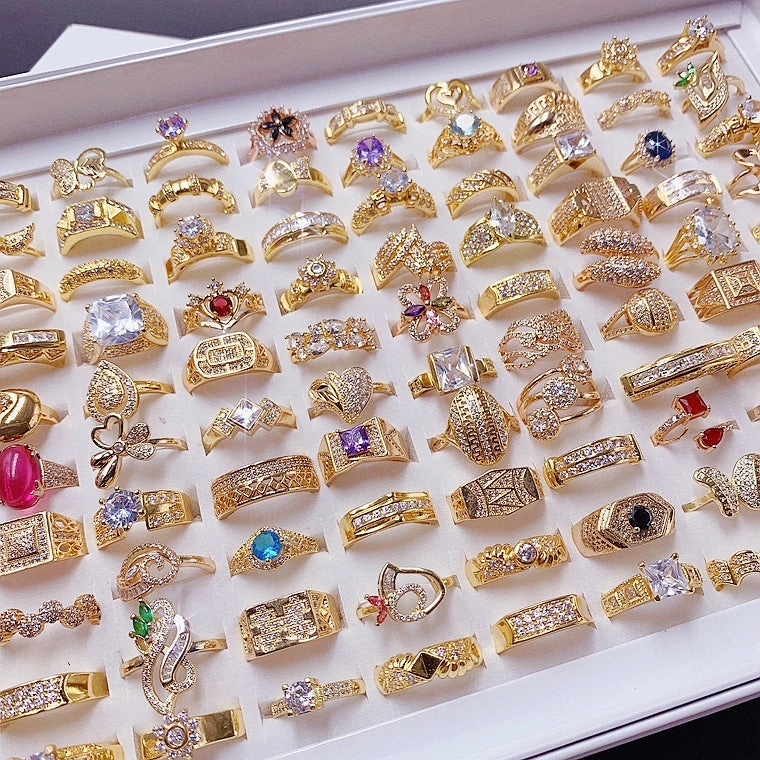 Wholesale 10pcs Gold Vintage Micro-set Zircon Statement Ring