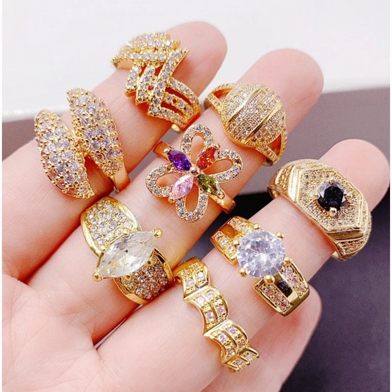 Wholesale 10pcs Gold Vintage Micro-set Zircon Statement Ring