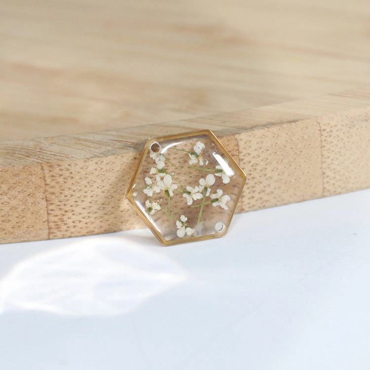 Wholesale 10PCS Hexagonal Dried Flower Stainless Steel Bracelet