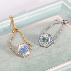 Wholesale 10PCS Hexagonal Dried Flower Stainless Steel Bracelet