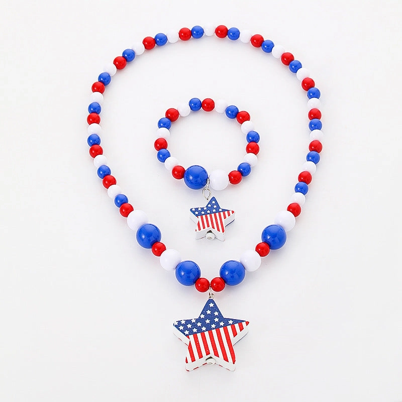 Wholesale 10PCS Independence Day Kids Wooden Beads Bracelet Necklace Set
