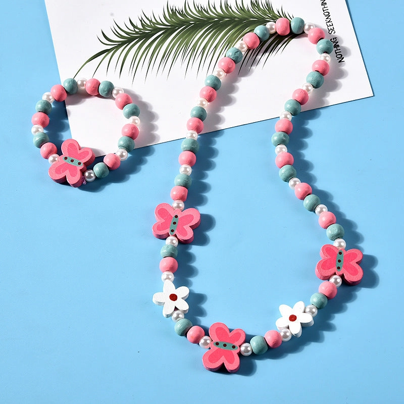 Wholesale 10PCS Kids Mixed Color Beaded Bracelet Necklace Set