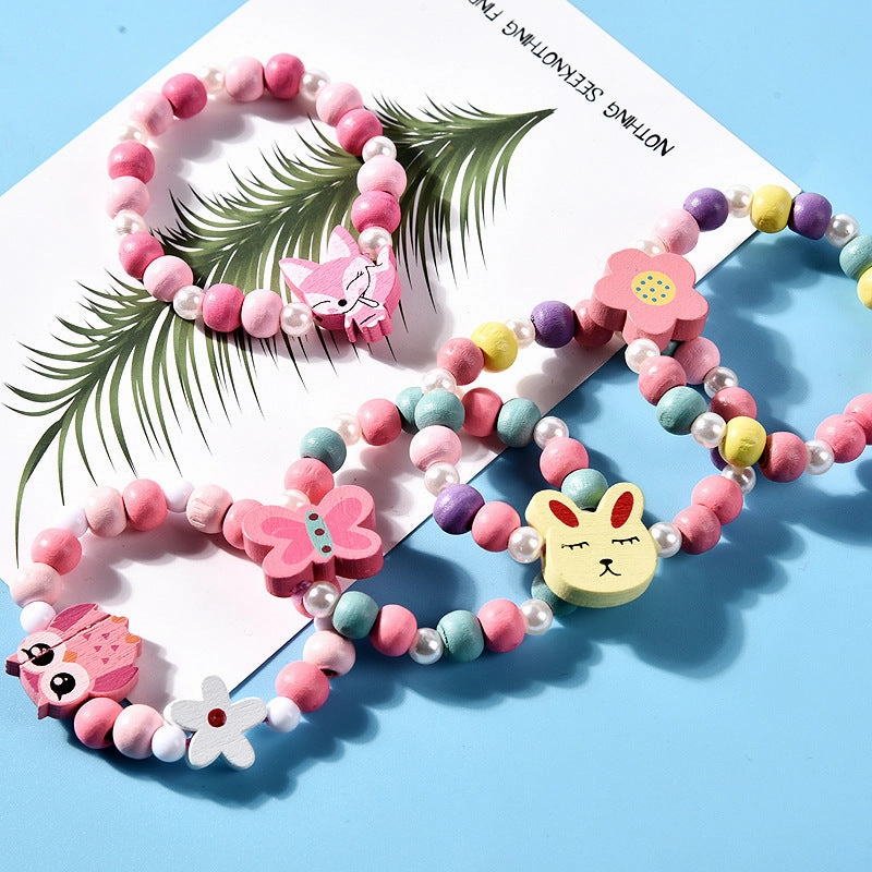 Wholesale 10PCS Kids Mixed Color Beaded Bracelet Necklace Set