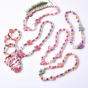 Wholesale 10PCS Kids Mixed Color Beaded Bracelet Necklace Set